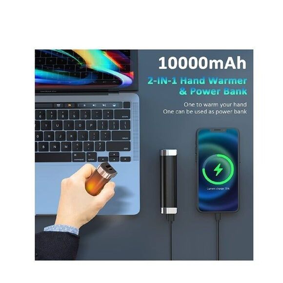 Rechargeable Hand Warmer with Portable Charger Black 3 Heating Levels - Picture 2 of 8